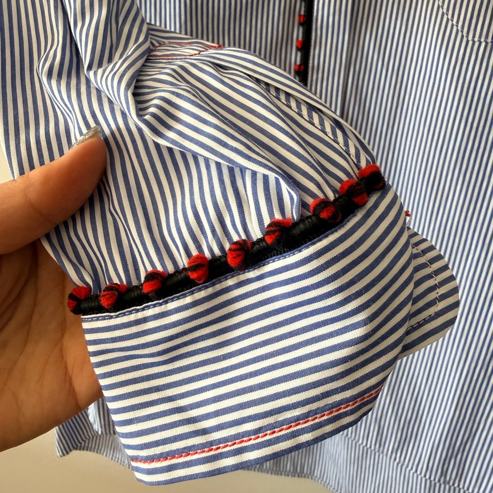 Zara Blue and White Striped Shirt with Red Detail - Picture 6 of 8